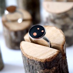 Bague noir pois rose
