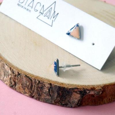 Bo clou mini triangles rose bleu