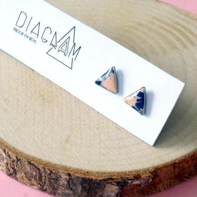 Bo clou mini triangles rose bleu