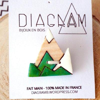 Broche mini montagne vert blanc