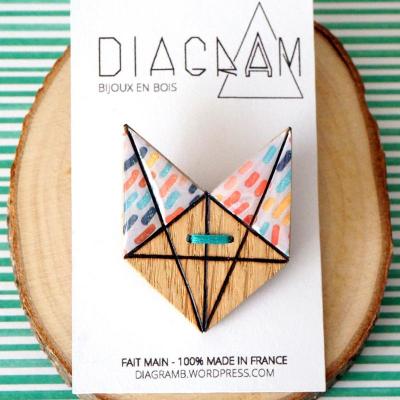 Broche renard blanc motif multicolore