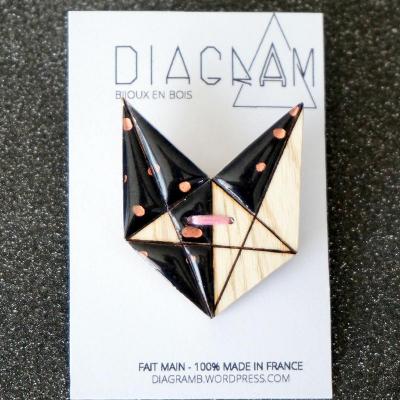 Broche renard noir rose