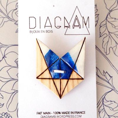 Broche renard peinture bleu blanc