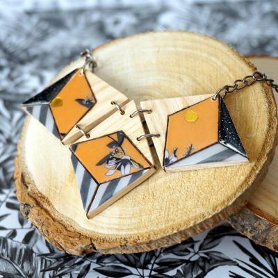 Collier 3 losanges jaune noir et or