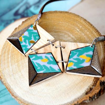 Collier 3 losanges vert or marron