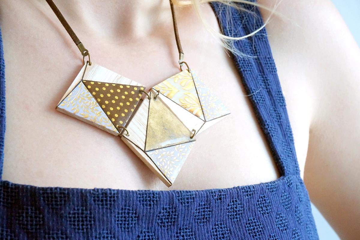 Collier 3losange 3d or marron