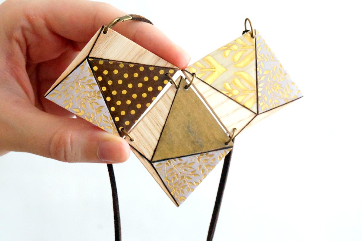 Collier 3losanges 3d or marron blanc