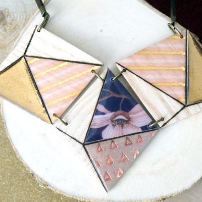 Collier 3losanges rose or violet