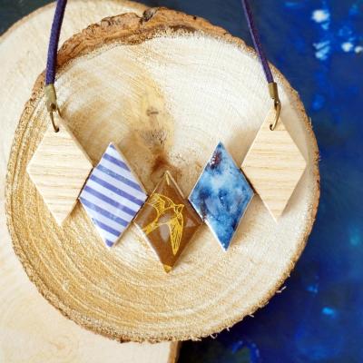 Collier 5 losanges bleu marron galaxie3