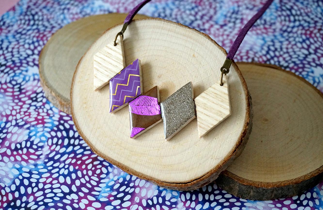 Collier 5 losanges sue dine violet or