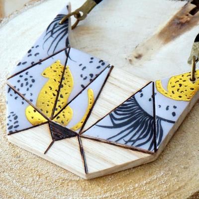 Collier chat blanc panthère or