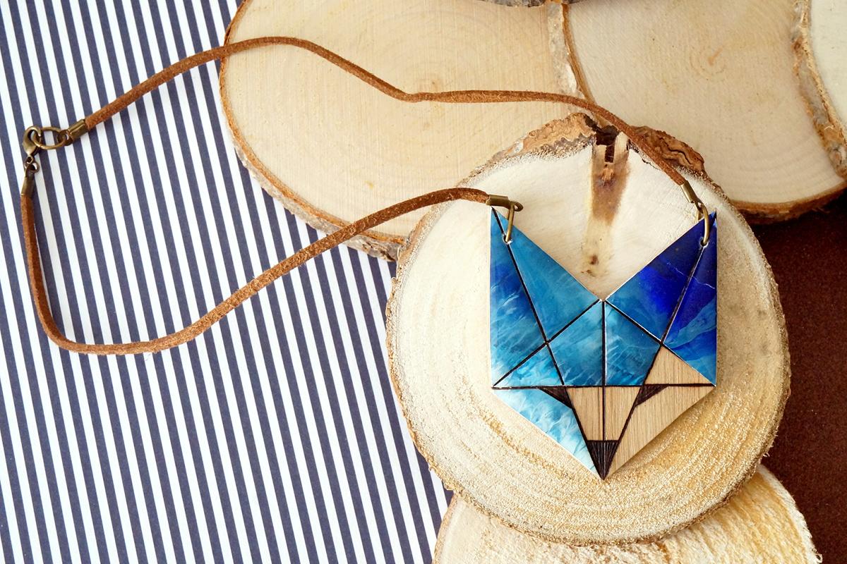 Collier renard peinture - bleu