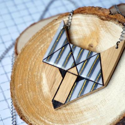 Sautoir loup marinie re lignes gris or